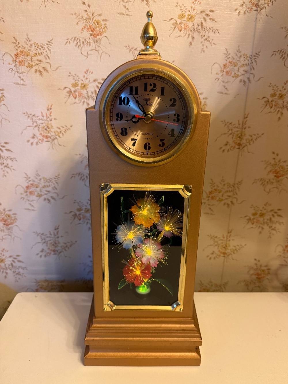 Light-up Fiber Optic Floral Mantel Top Grandfather Clock 17" Height